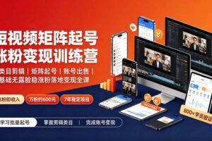 （19251期）短视频矩阵起号涨粉变现训练营｜多类目剪辑·矩阵起号·账号出售，零基础无露脸稳涨粉落地变现全课