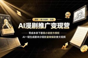 （19193期）AI漫剧推广变现营，零成本拿下番茄小说官方授权，AI一键生成剧本分镜批量做爆款推文视频
