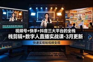 （19146期）视频号+快手+抖音三大平台的全栈剪辑+数字人直播实战课-3月更新：快速实现短视频变现