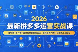（19101期）2026最新拼多多运营实战课，微付费+半付费+强付费全套起款玩法，矩阵叠券AI推广防断流3.0玩法