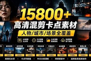 （19120期）【影视剪辑素材合集】15800+高清混剪卡点｜热门影视精彩片段｜人物/城市/场景全覆盖，中文分类清晰