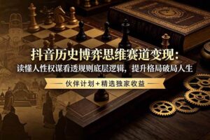 （19116期）抖音历史博弈思维赛道变现：读懂人性权谋看透规则底层逻辑，提升格局破局人生，伙伴计划+精选独家收益