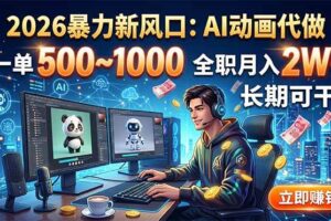 （18993期）2026暴力新风口：AI动画代做，一单500~1000，全职月入2W+，长期可干
