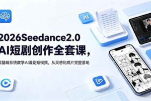 （18958期）2026Seedance2.0AI短剧创作全套课，零基础系统教学AI漫剧短视频，从灵感到成片完整落地