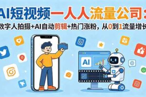 （18864期）AI短视频一人流量公司：数字人拍摄+AI自动剪辑+热门涨粉，从0到1流量增长