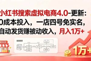 （18820期）小红书搜索虚拟电商4.0-更新：0成本投入，一店四号免实名，自动发货赚被动收入，月入1万+