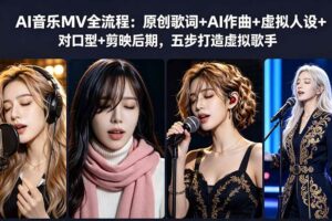 （18710期）AI音乐MV全流程：原创歌词+AI作曲+虚拟人设+对口型+剪映后期，五步打造虚拟歌手
