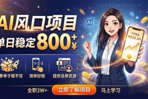 （18691期）AI风口项目，单日稳定800+，旺季单子做不完，简单好做，提供派单资源