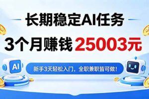 （18668期）3个月收入25003元，长期稳定Ai任务，新手3天入门 全民可做！