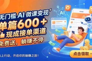 （18653期）无门槛 AI 微课变现，单篇600 + 现成接单渠道，免费送，躺赚不停
