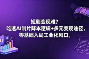 （18539期）短剧变现难？吃透AI制片降本逻辑+多元变现途径，零基础入局工业化风口