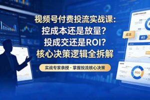 （18462期）视频号付费投流实战课-5月：控成本还是放量？投成交还是ROI？核心决策逻辑全拆解