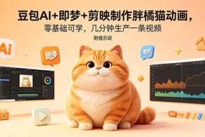 （18431期）豆包AI+即梦+剪映制作胖橘猫动画，零基础可学，几分钟生产一条视频，附提示词