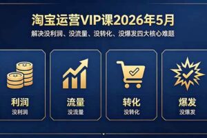 （18338期）淘宝运营VIP课2026年5月：解决没利润、没流量、没转化、没爆发四大核心难题