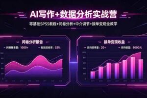 （18311期）AI写作+数据分析实战营，零基础SPSS教程+问卷分析+中介调节+接单变现全教学