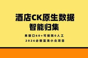 （18154期）2026必做蓝海小众项目，酒店CK原生数据智能归集，单窗口60+可矩阵0人工