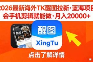 （18112期）26年最新海外Tk醒图拉新，蓝海项目，会手机剪辑就可以做，月入20000＋